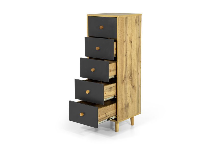 Комод UrbanOak-3 5ШУХ (дуб аппалачі і антрацит, 40x39x118 см) IMI lkmd-hg3-db-ppl-ntr фото